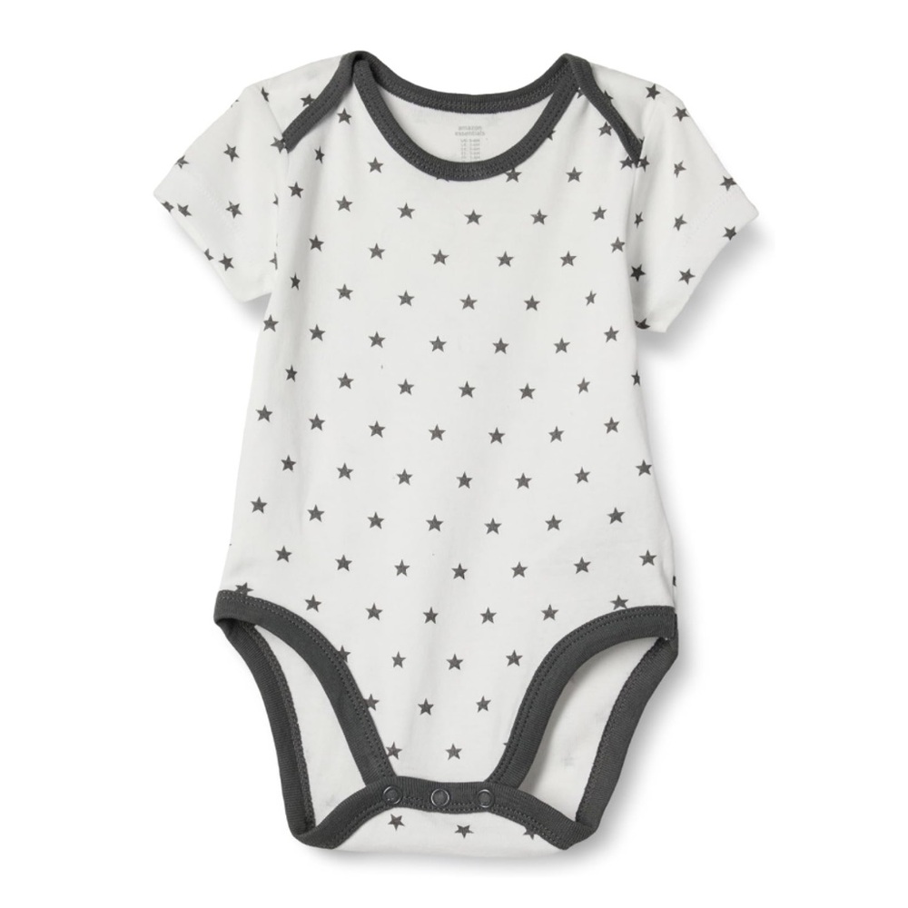 3/$15 🌸 Unisex 3-6m Baby Star Onesie Bodysuit White Gray Cotton Short Sleeve